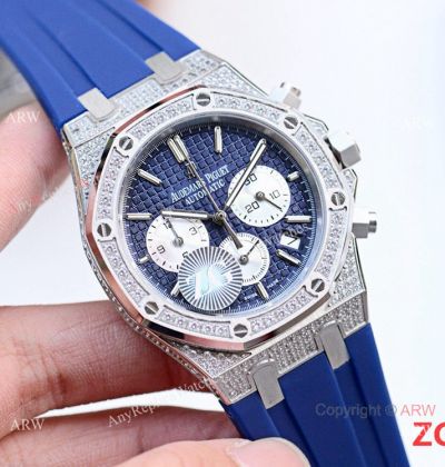 Iced Out Audemars Piguet Royal Oak Blue Chronograph Watch